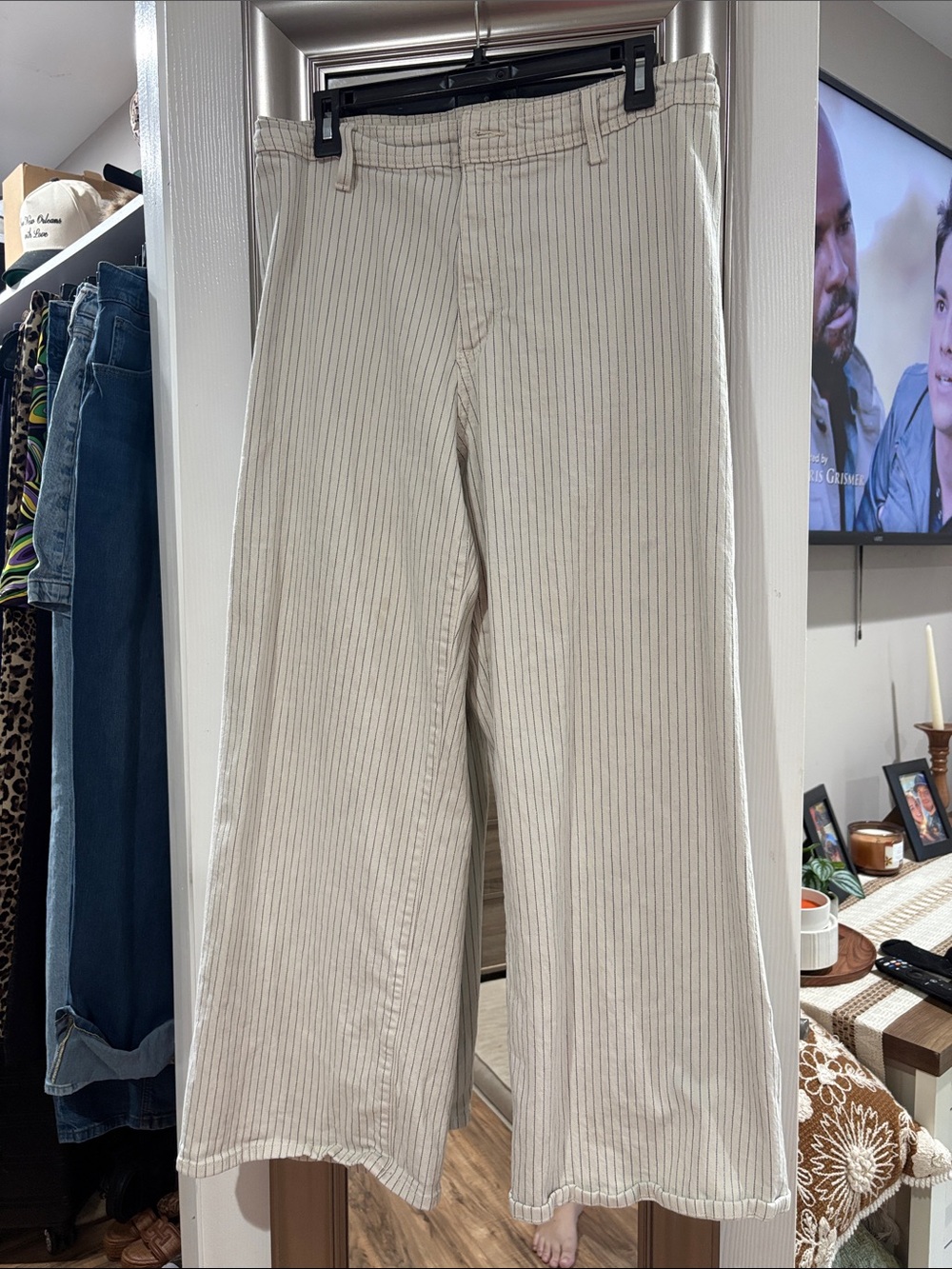 Universal Thread Beige Pinstripe Wide-Leg Chinos